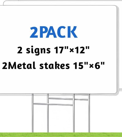Blank Yard Signs with Stakes, 2 Pack 17x12 Inches Corrugated Plastic Lawn Signs, Double Sided Custom Sign for Home Front Door Outdoor, for Sale, Garage Sale, Yard Sale 